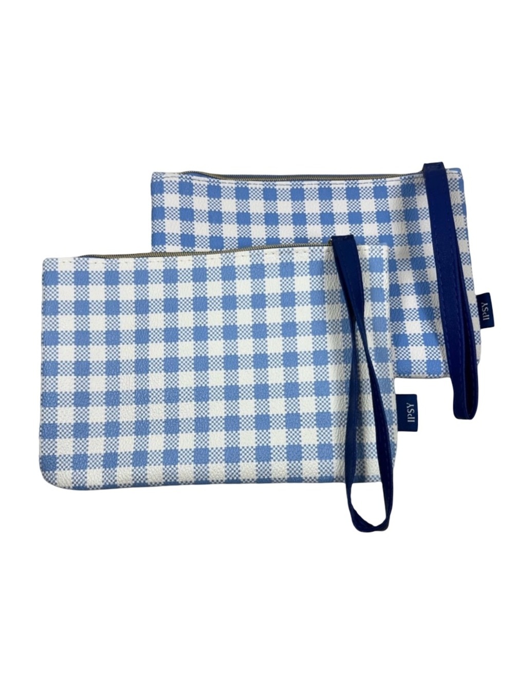 NWOT Ipsy Blue Gingham Wristlet Pouch Set of 2 New Makeup Cosmetic Travel Bags